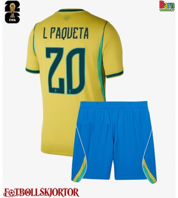 Brasilien Lucas Paqueta #20 Hemmakläder Barn VM 2026 Kortärmad (+ Korta byxor)